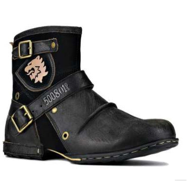 Round Toe European And American Retro Embroidered Men's Leather Boots Men's Shoes