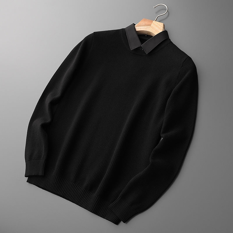 Two-Piece Shirt Collar Knitted Sweater For Men