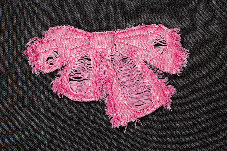 Contrast Color Paste Cloth Embroidery Bow Pullover