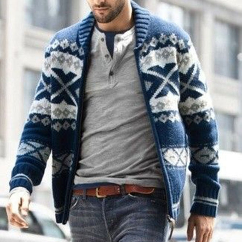 Long sleeve jacquard sweater coat