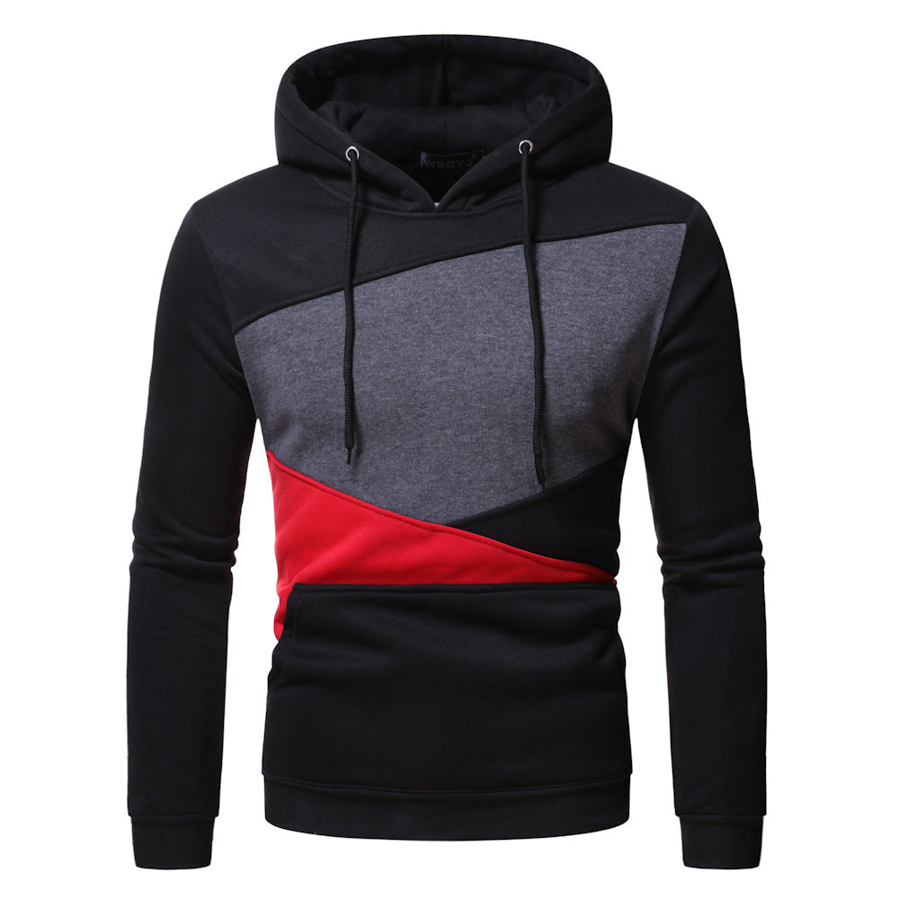 New Men's Color Matching Hooded Sweater