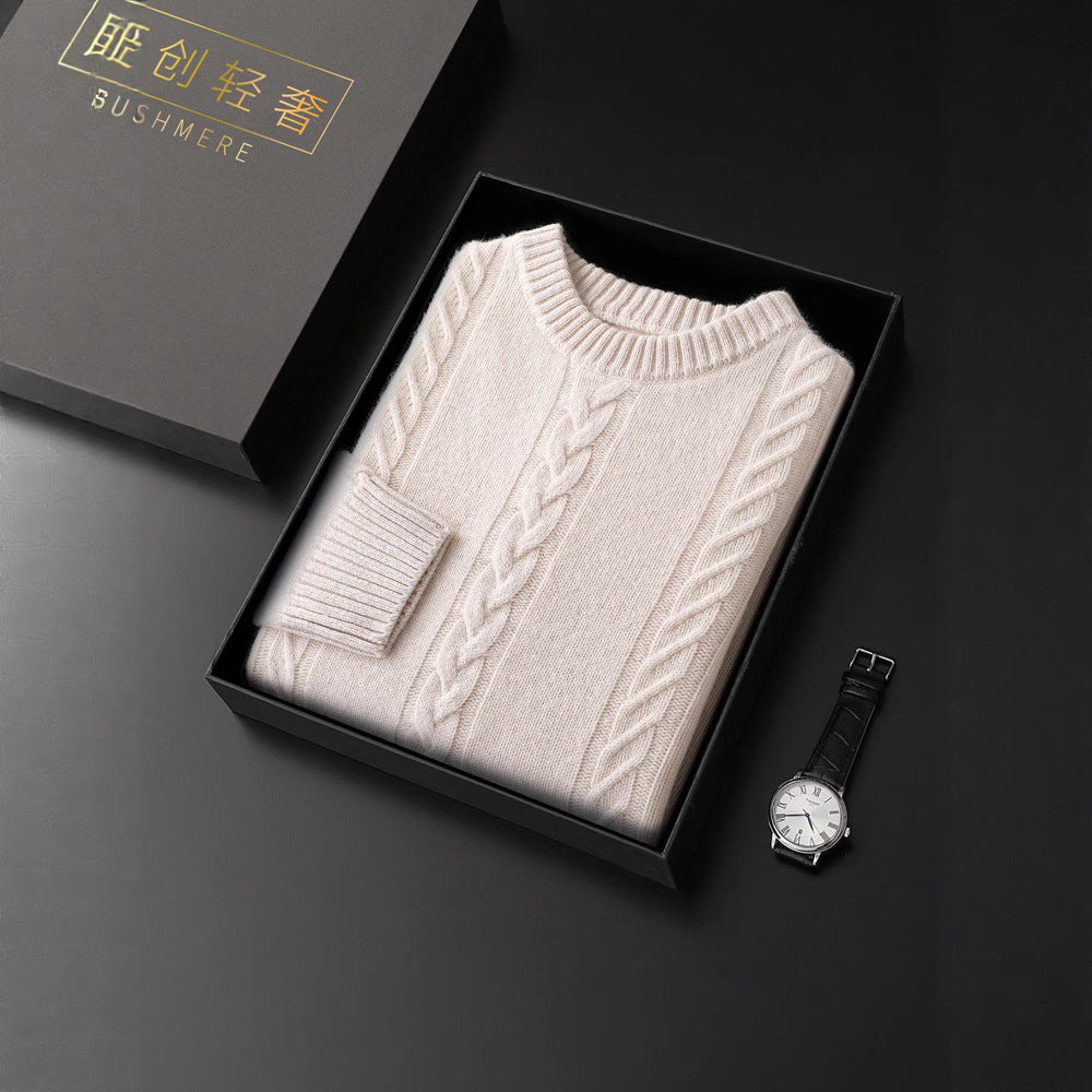 100 Pure Wool Sweater Men's Round Neck Thickened Warm Long Sleeves Sweater