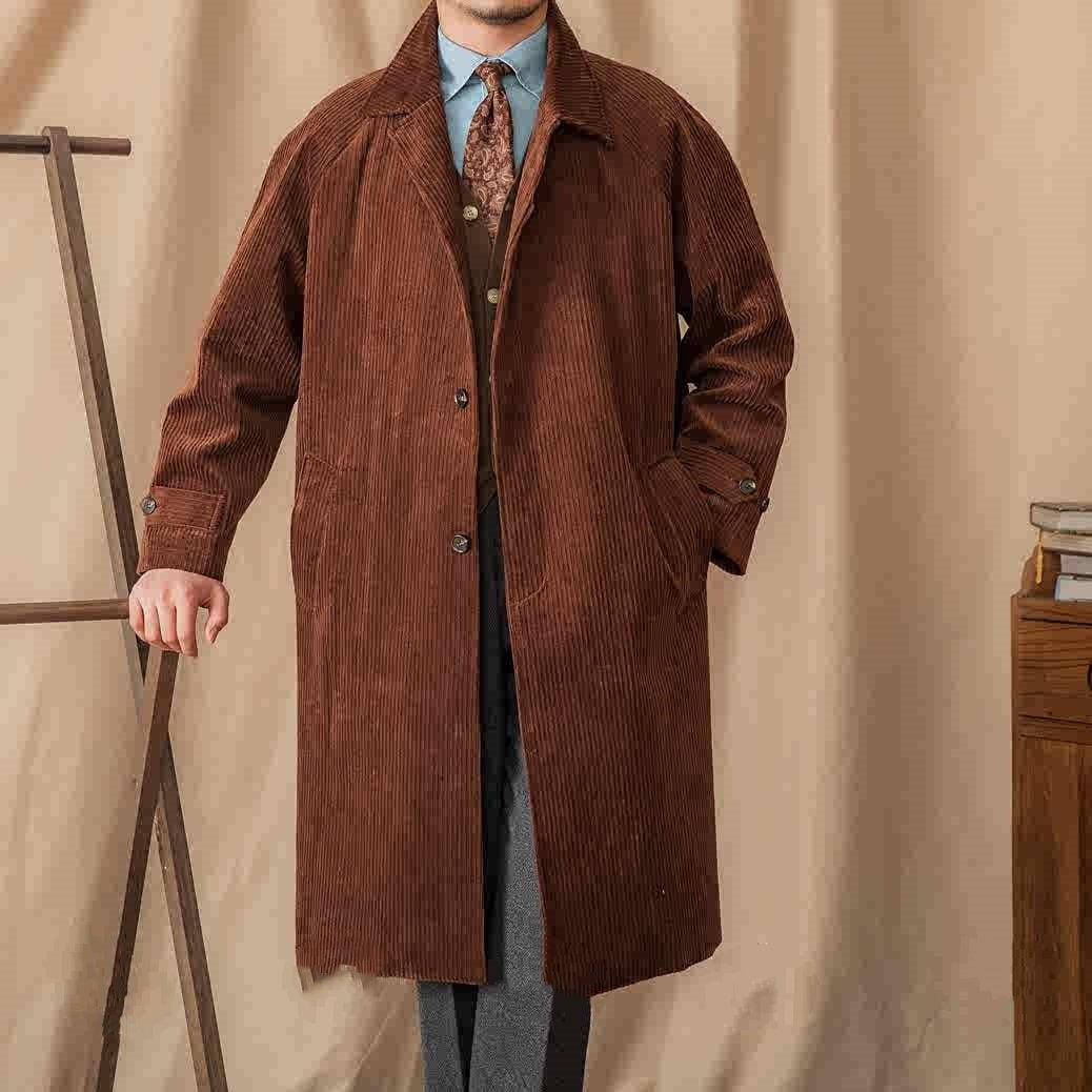 Autumn Corduroy Long-cut Coat Casual Loose Raglan Sleeve Retro trench coat