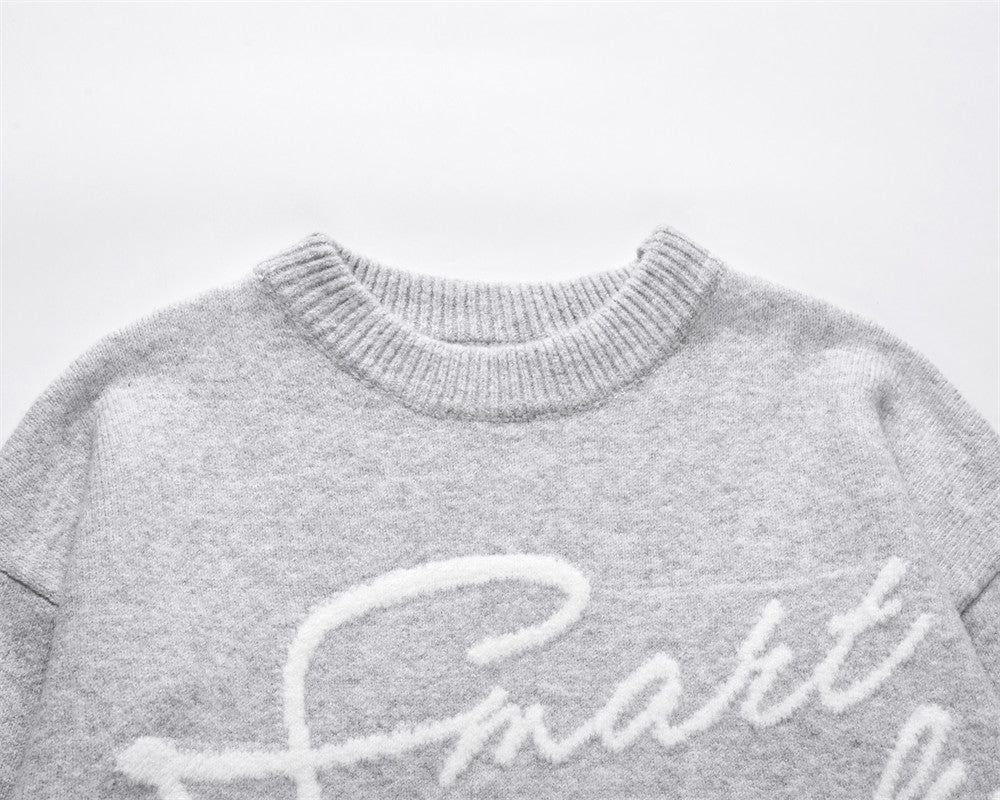 Autumn And Winter Embroidered Letter Crew Neck Sweater Fashion Brand Men's Clothing