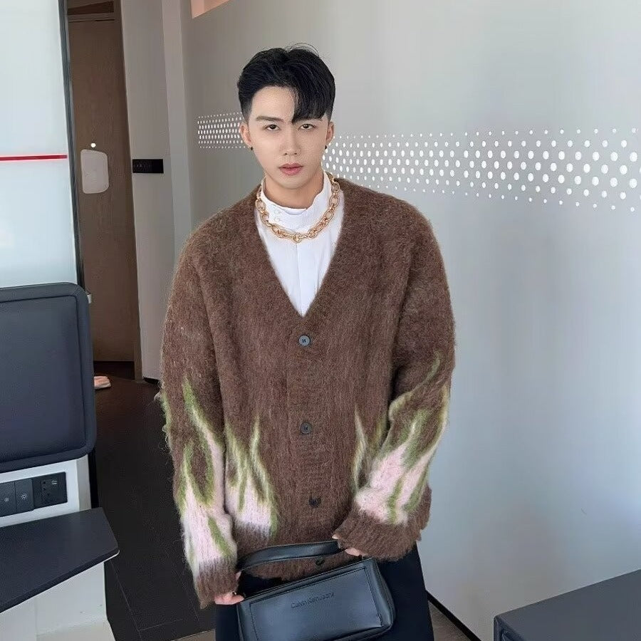 Mohair Knitted Cardigan Sweater For Men And Women