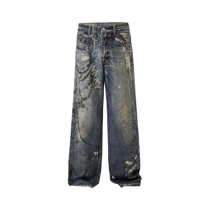Jeans Men's Fashion Brand Loose Wide-leg Straight Trousers