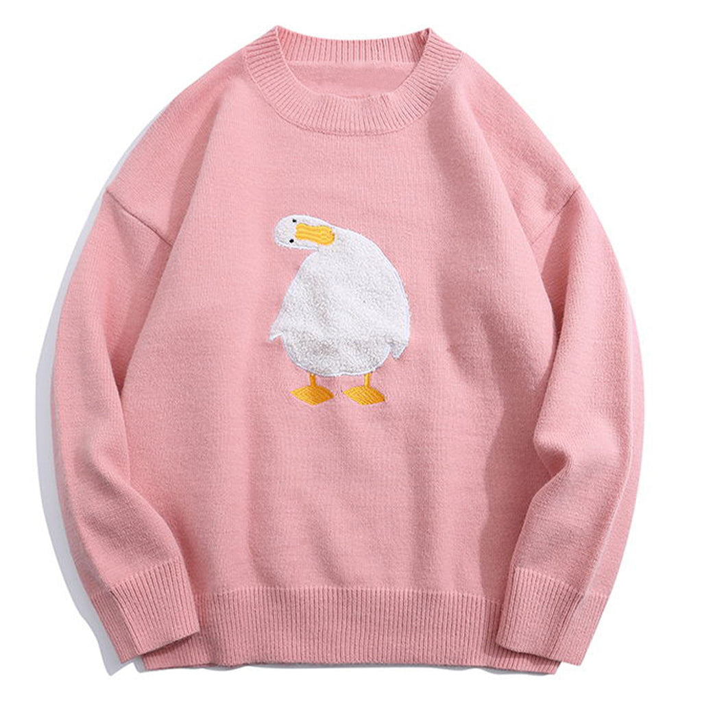 Embroidered Crew Neck Sweater Men's Retro Loose Student Couple Base