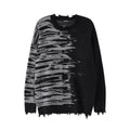 Zebra Pattern Color Matching Ripped Tassel Loose Round Neck Knitted Sweater