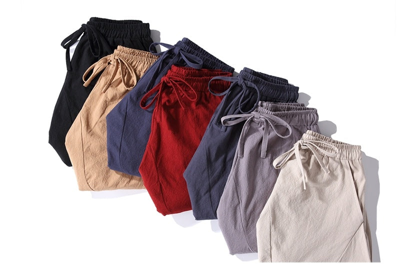 New Chinese style cotton low-grade trousers big pants youth solid color wild large size casual pants loose tide