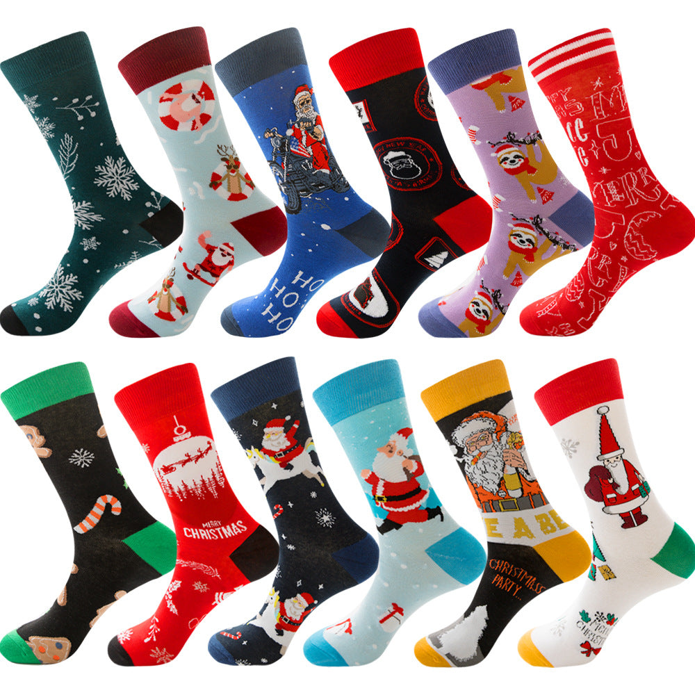 Fashionable Men's Santa Claus Elk Socks Trendy Cotton Socks