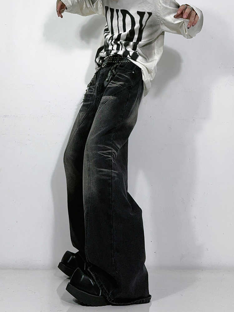 Washed Worn Jeans Straight Mop Casual Trousers