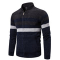 Casual Sweater Men Stand Collar Striped Color Matching Long Sleeves