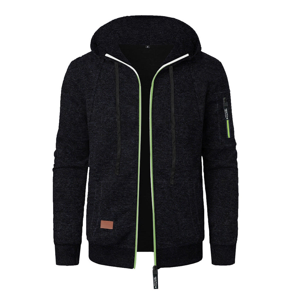 Men's Sports Fitness Casual Jacquard Sweater Hooded Coat