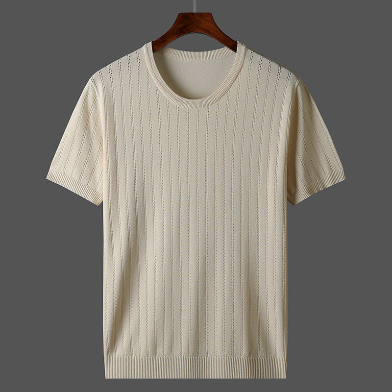 Hollow-out Knitted Casual Men's Short-sleeved Shirt