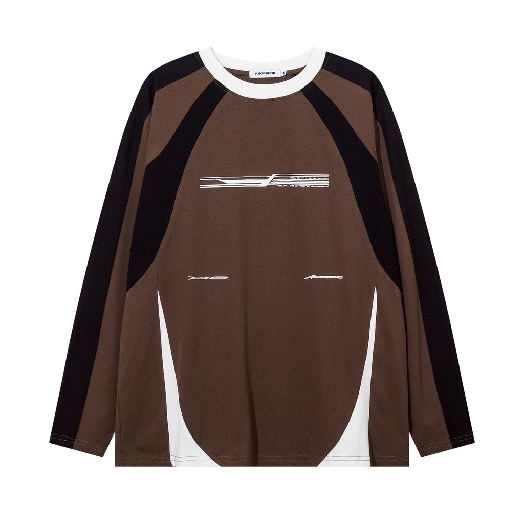 High Street American Color Matching Letters Printed Crew Neck Sweatshirt Men