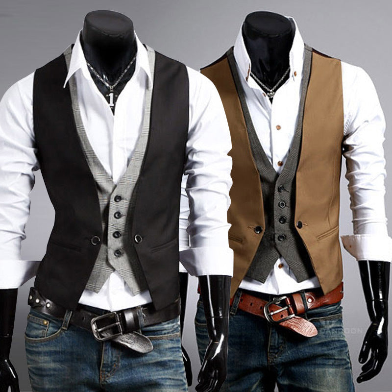 Fashionable England Slim Fake Two-piece Men's Vest