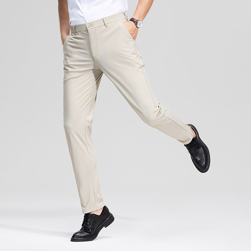 Summer Men's Suit Pants Ice Silk Thin Straight Loose