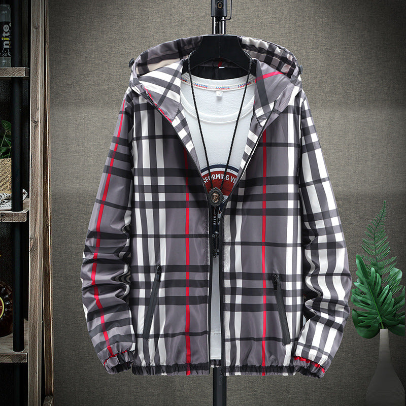 Men's new style Slim Hooded Plaid Jacket