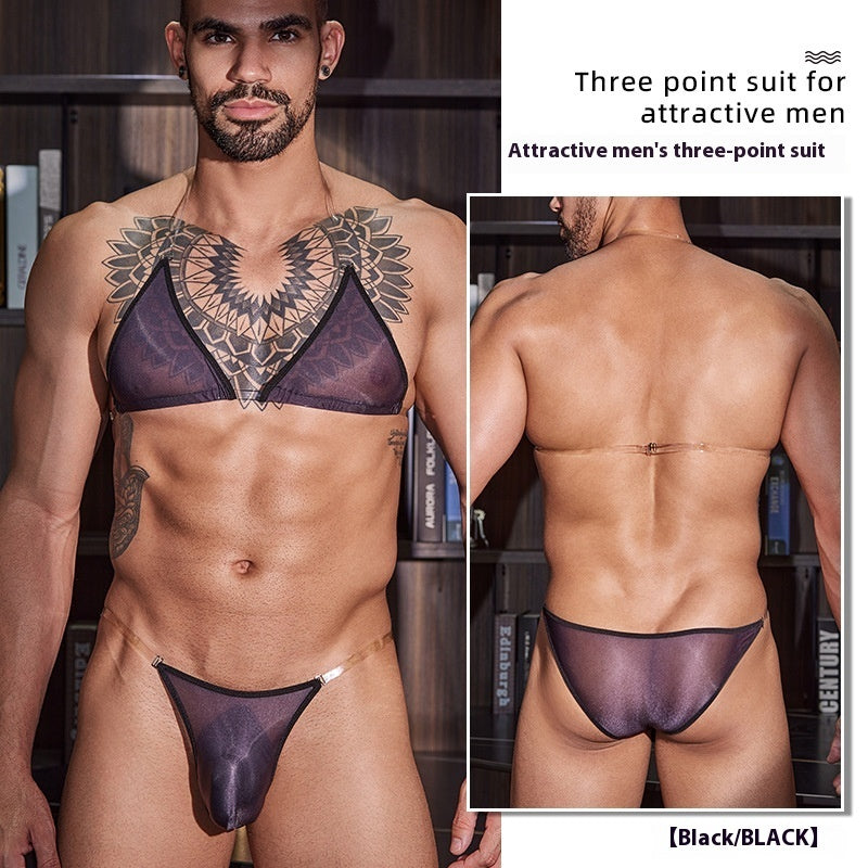 New Men's Thin Transparent Sexy Three-point Sexy Suit