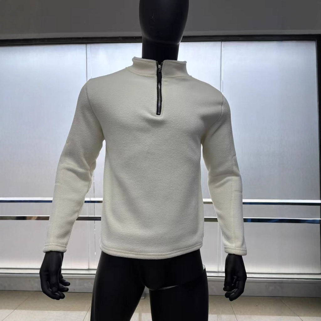 Men's AutumnWinter Stand-Up Collar Half-Zip Fleece Casual Trendy Solid-Color Top