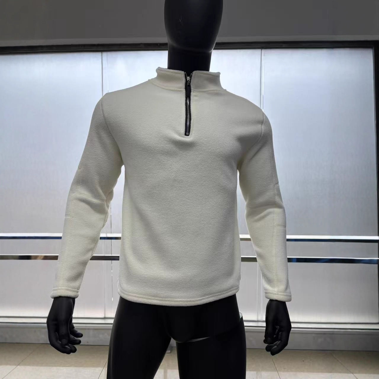 Men's AutumnWinter Stand-Up Collar Half-Zip Fleece Casual Trendy Solid-Color Top