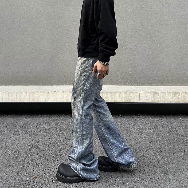 Men's Loose Wide-leg Pants Denim Dirty And Dyed With Waste Soil