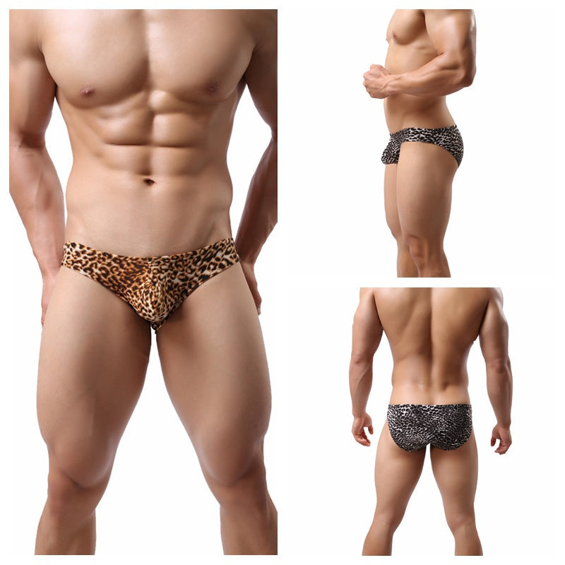 Men's Triangle Leopard Print Exciting Raised Low Waist Breathable Briefs