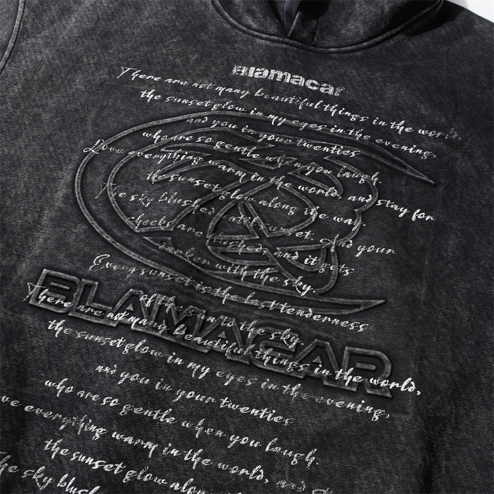 Men's Letter Printed Distressed Hooded Niche Design High Street Fashionable Loose Sweater