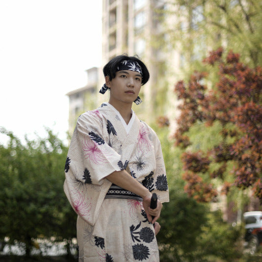 Japanese Traditional Men's Kimono Bathrobe Pajamas Spark Conference Kimono Formal Wear Ironing-free Six-piece Set