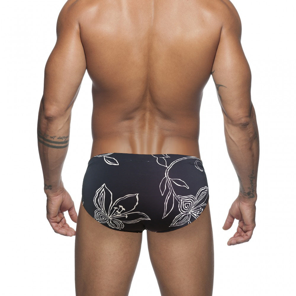 Black Background White Flower Simple Swimming Trunks