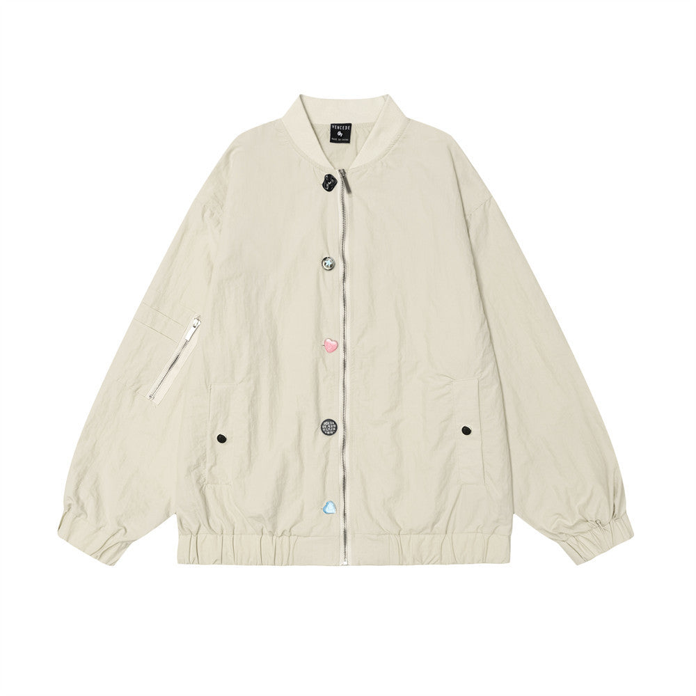 Color Matching Zipped Stand Collar Jacket