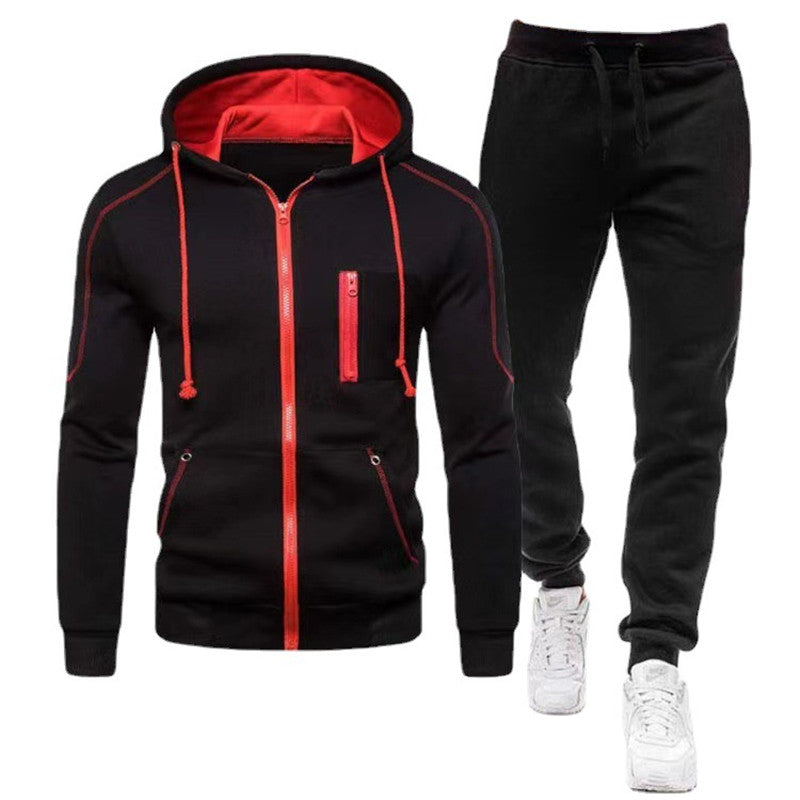 Hooded Long-sleeved Sweater And Pants Casual Zipper Suit