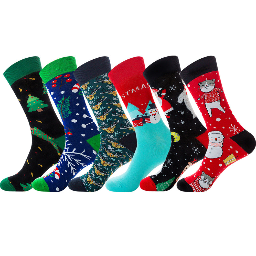 Fashionable Men's Santa Claus Elk Socks Trendy Cotton Socks