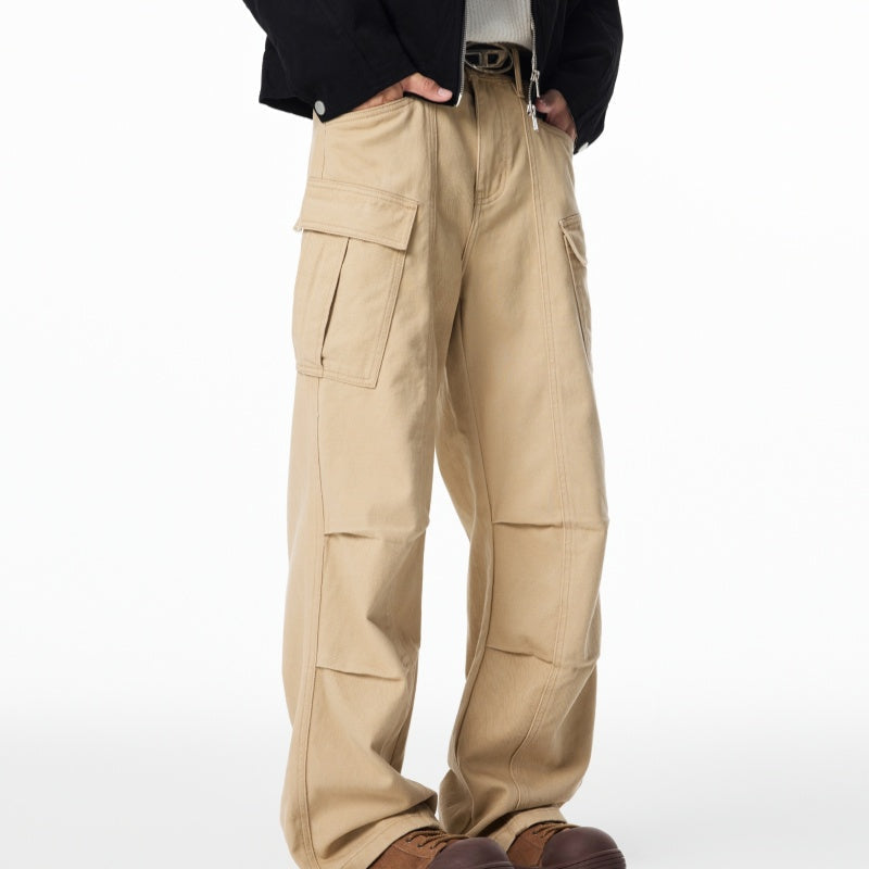 Retro Workwear Straight-leg Jeans With American-style Pleats For Autumn