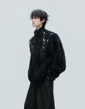 Turtleneck Plush Pearl Embellished Sweater Cardigan