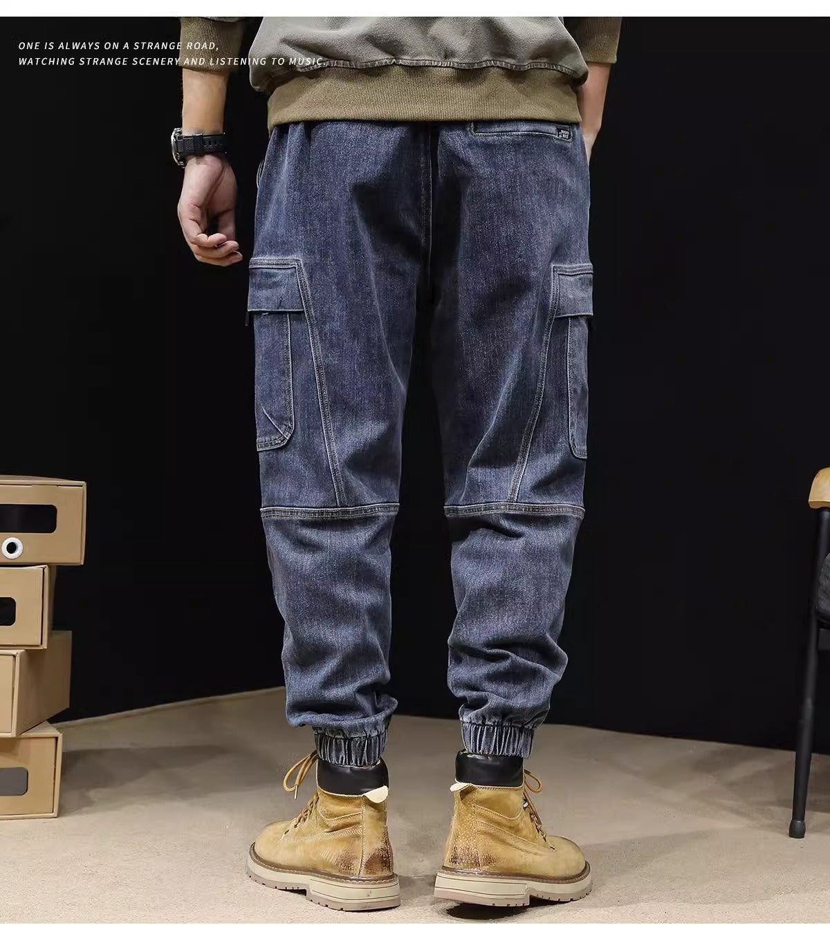 Men's Loose Retro Elastic Waist Jeans