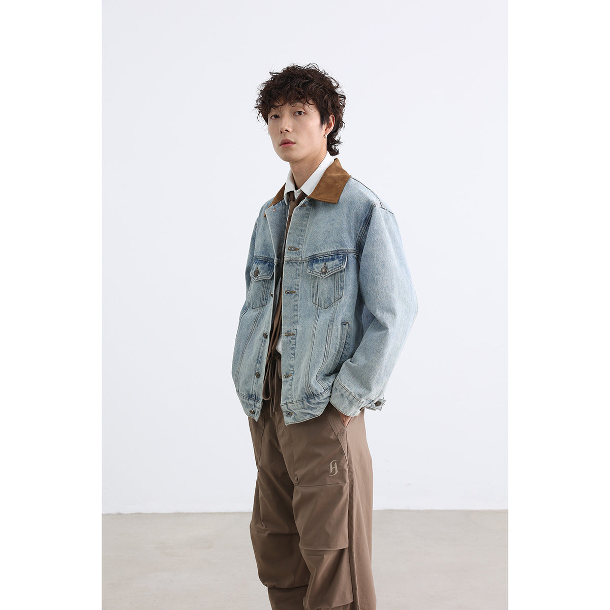 Boys Retro Washed Ice Blue Casual Denim Jacket