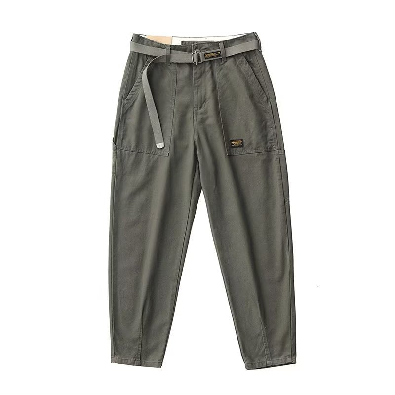 Casual Solid Color Lazy Youth Popularity Overalls Fashionable Trendy Gray Green
