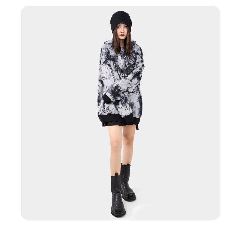 New Pullover Dark High-street Tie-dyed Hooded Sweater Loose