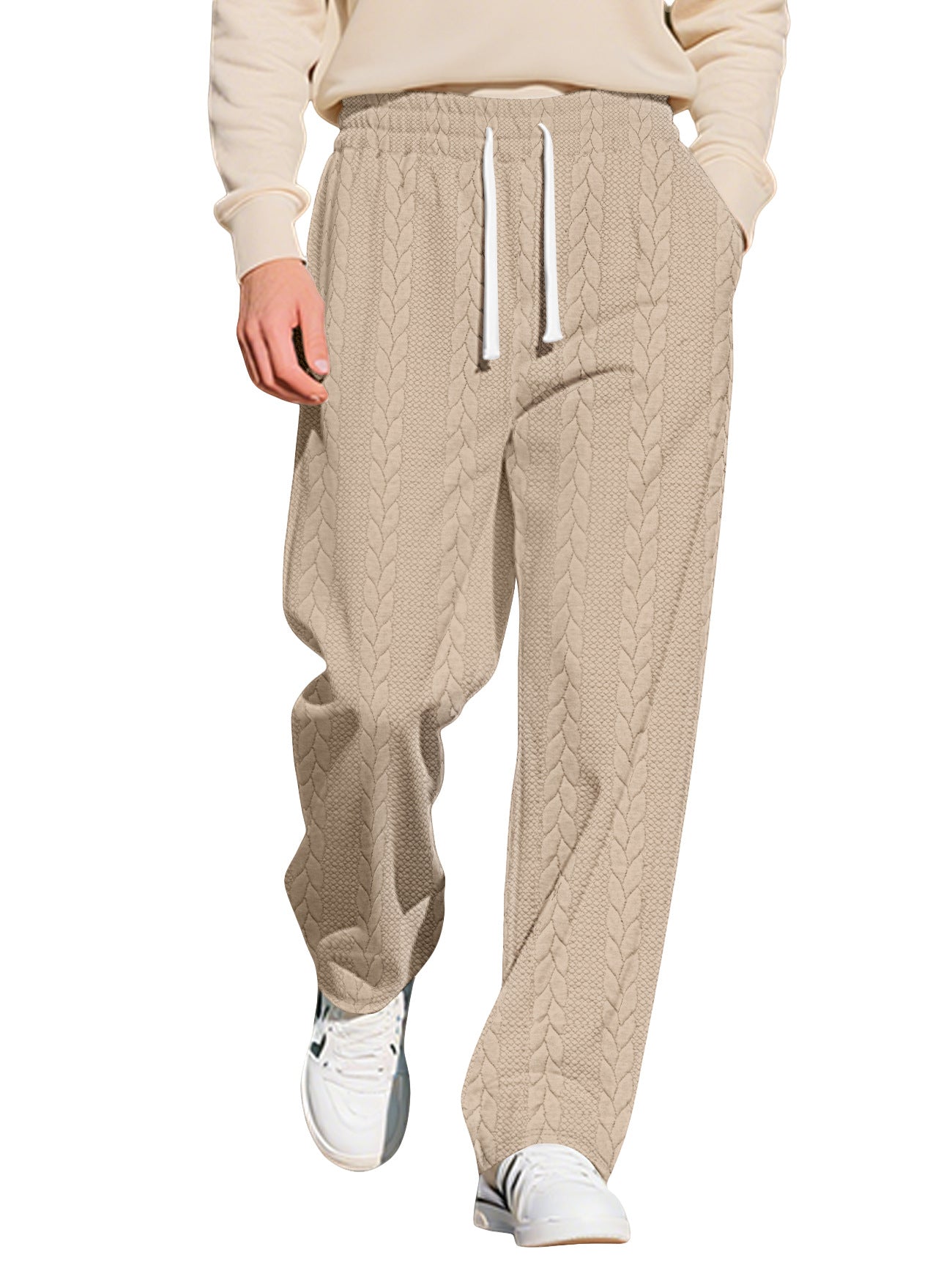 Men's Casual Solid Color Jacquard Cable Knit Large Size Drawstring Trousers