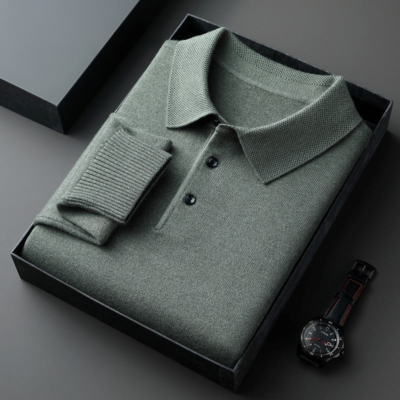 Lapel Long Sleeve Men's Solid Color Middle-aged Bottoming Sweater