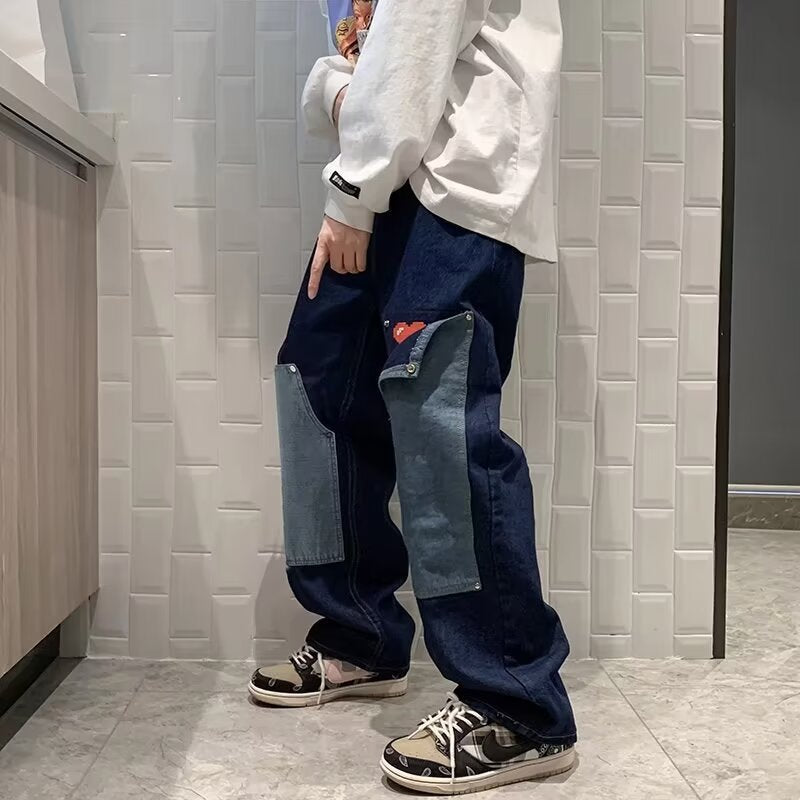 Men's Trendy American Vintage Patch Jeans