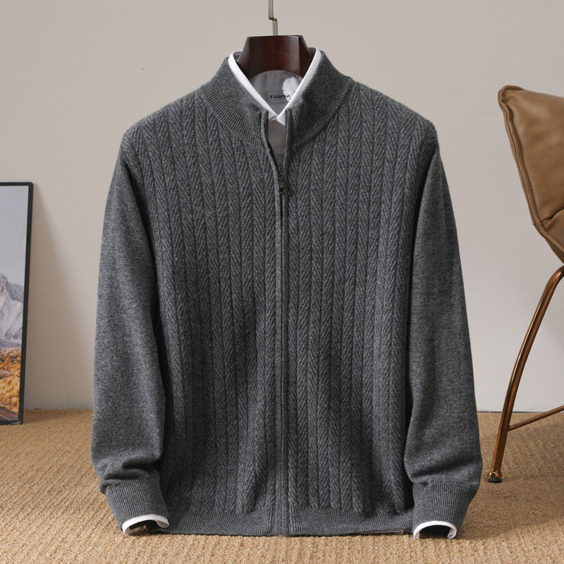 Wheat Twisted Zipper Knitted Cardigan Coat Men's High Sense