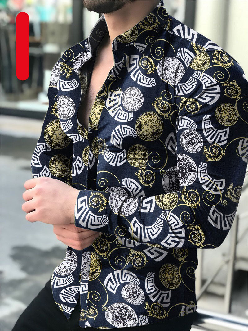 Men's Casual Long-sleeved Printed Shirt