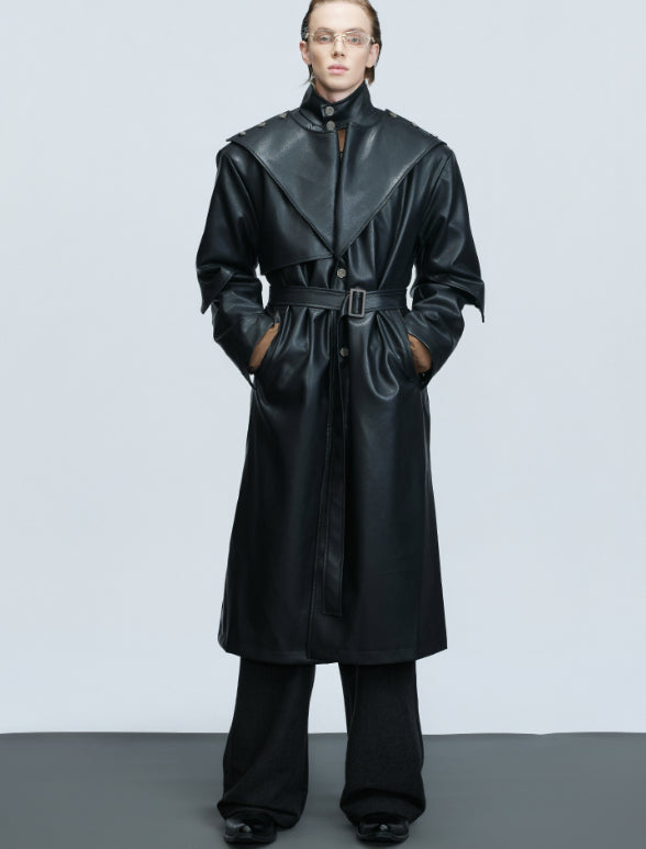 Waist-tight Copper Coin Buckle Below The Knee Trench Coat