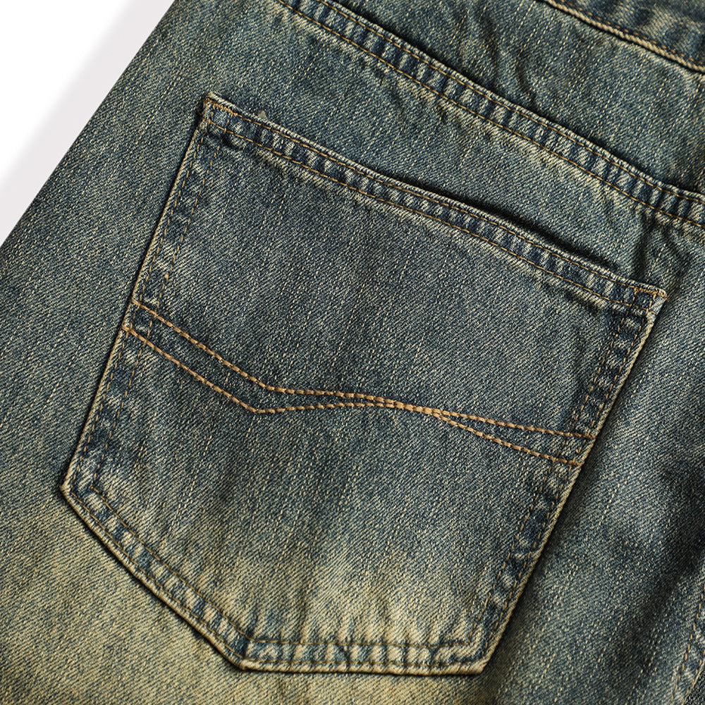 Vintage Men's Loose Yellow Mud Dyed Jeans