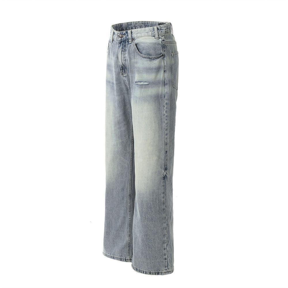 Men's Worn Washed Trousers Make Old Ripped Jeans