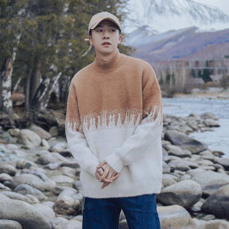 Half Turtleneck Sweater Men Winter New Hong Kong Style
