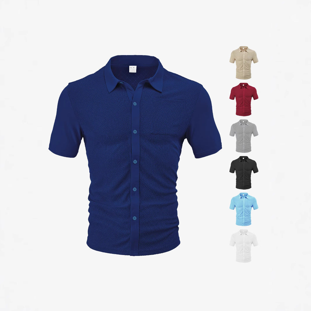 Loose Breathable Lapel Cardigan Jacquard Short Sleeve