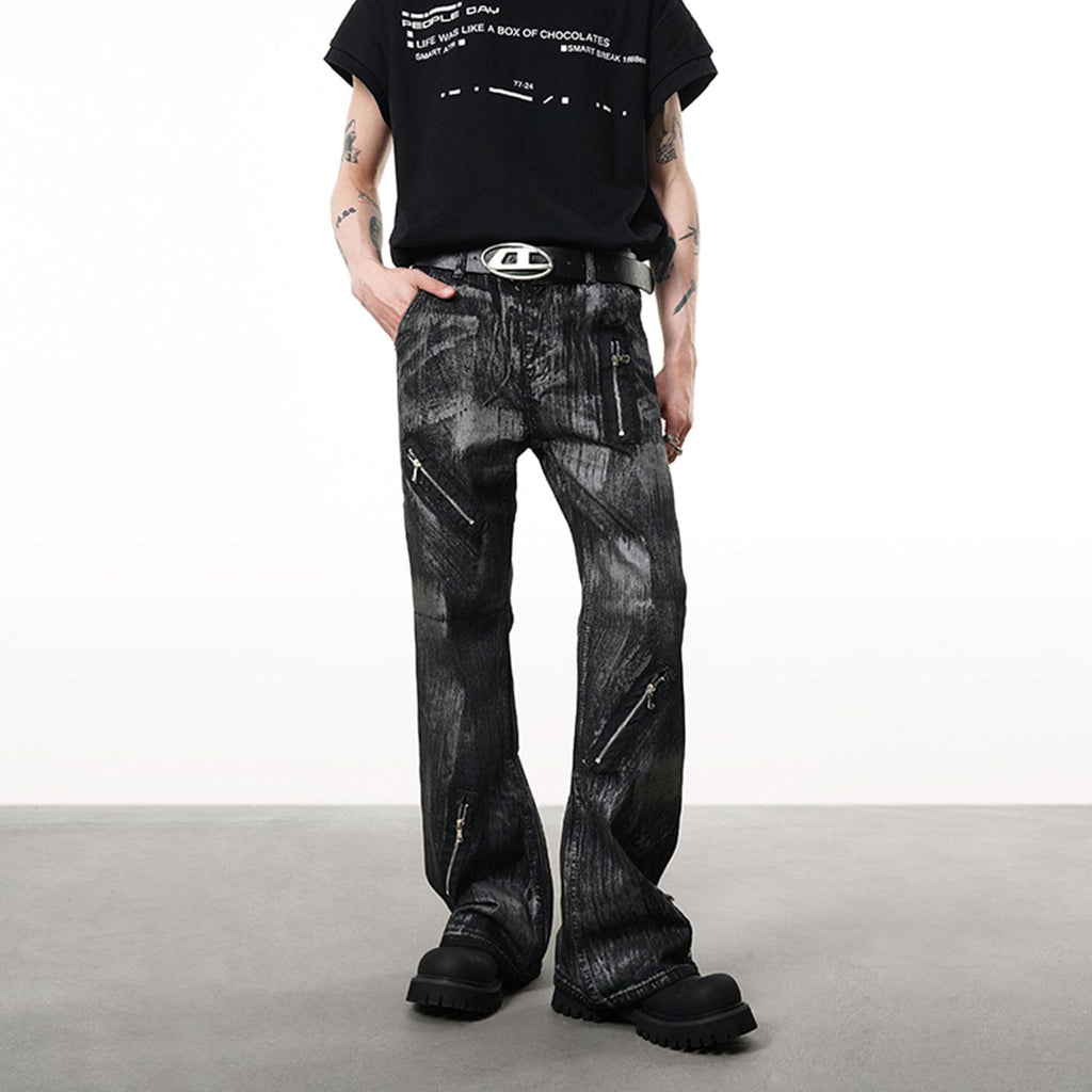 Retro Heavy Wax-coated Dirty Dyed Straight Loose Jeans